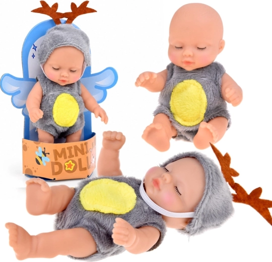 Mini poupée bébé en costume de renne 11 cm