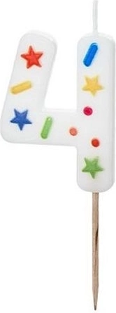 Bougie d’anniversaire chiffre 4 blanche avec confettis 5,5 cm