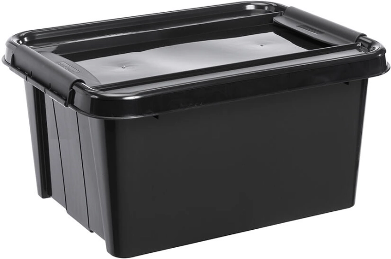 Boîte de rangement avec couvercle 32 l en plastique recyclé, noir