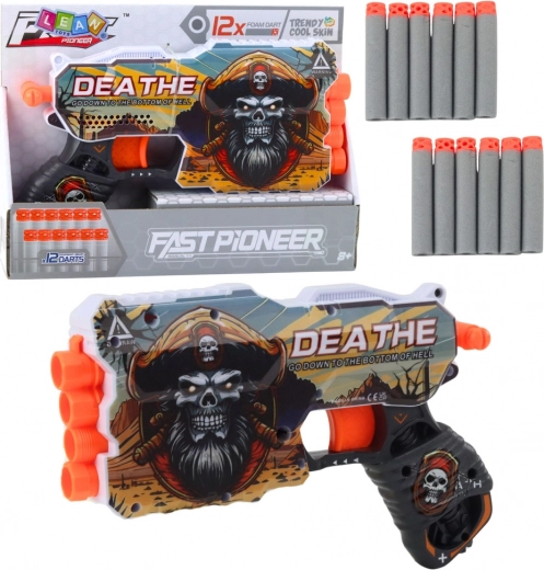 Pistolet pirate pour fléchettes en mousse avec chargeur, 12 fléchettes incluses