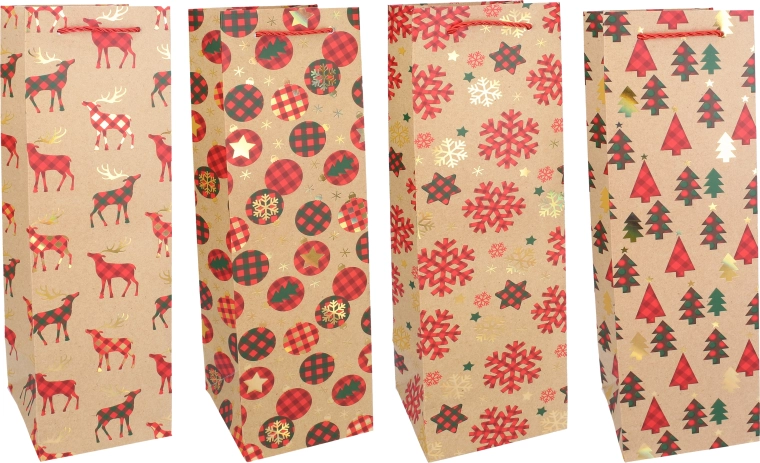 Sac cadeau de Noël pour bouteille M 11 × 38 × 11 cm - 1 pièce