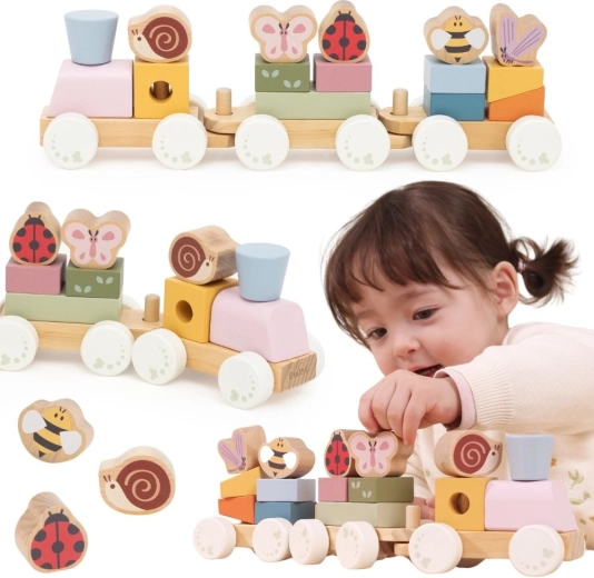 Viga train éducatif printanier en bois, 18 pièces