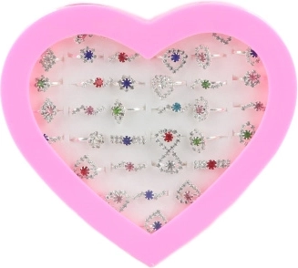 Bague enfant extensible avec strass, 36 pcs