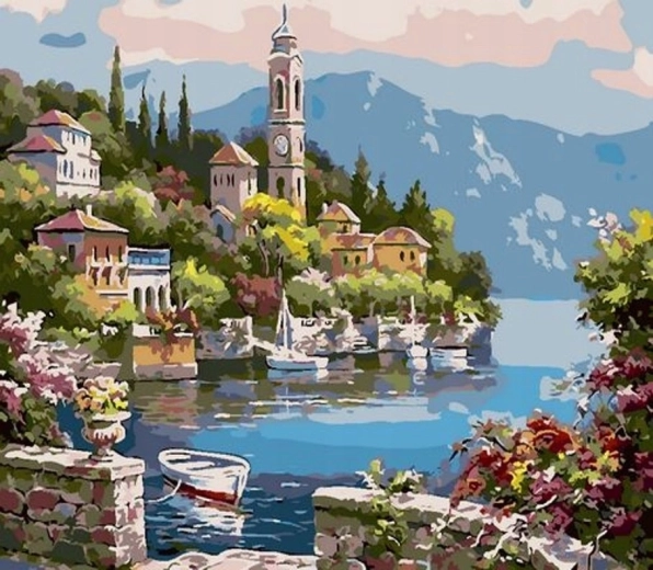 Norimpex peinture par numéros Ville au bord du lac 40 × 50 cm