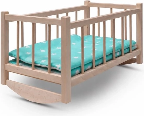 Baby Mix berceau/lit en bois pour poupées avec linge de lit Stars Mint - 1 pièce