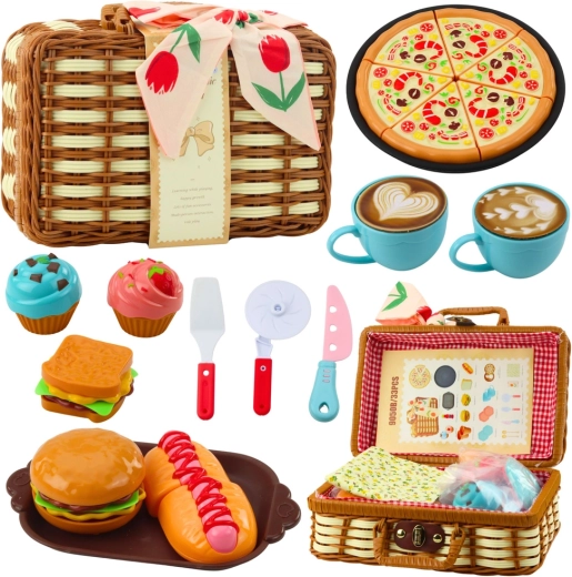 Panier de pique-nique pour enfants 33 pièces – panier tressé, aliments et accessoires