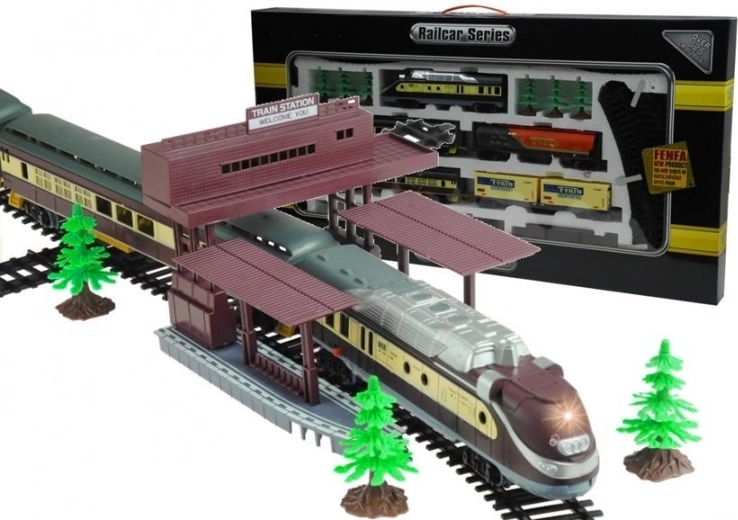 Grande voie ferrée FENFA avec locomotive, 4 wagons et embranchements