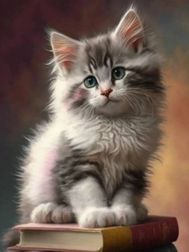 Mosaïque de diamants – chaton sur des livres