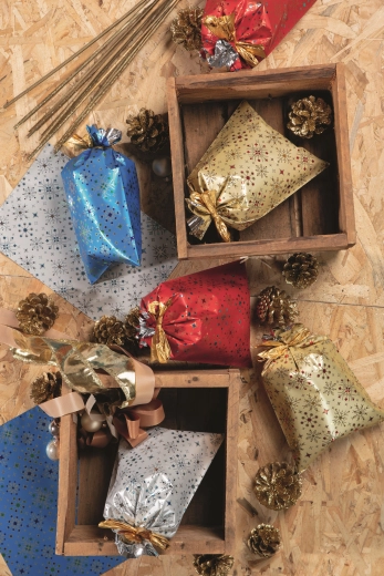 Sachet cellophane 16 × 25 cm motif flocons, métallisé