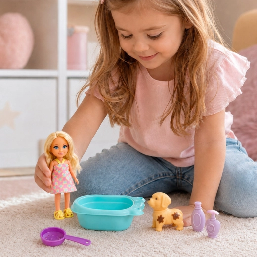 Jeu avec la poupée et le petit chien
