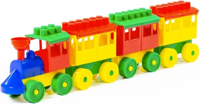 Petit train de construction en plastique avec 3 wagons