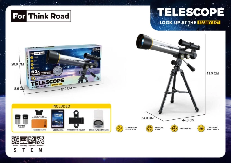 Télescope astronomique Sparkys avec trépied et support pour téléphone - 1 pièce