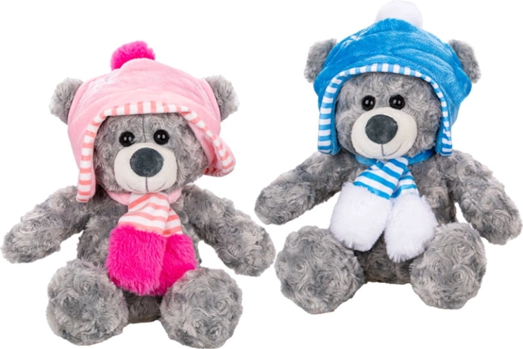 Ours en peluche assis avec bonnet 26,5 cm
