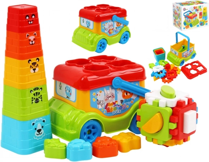 Bus – boîte à formes et pyramide empilable pour enfants dès 12 mois