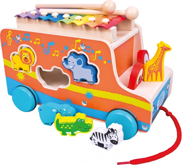 Camion en bois Bino avec formes à encastrer et xylophone