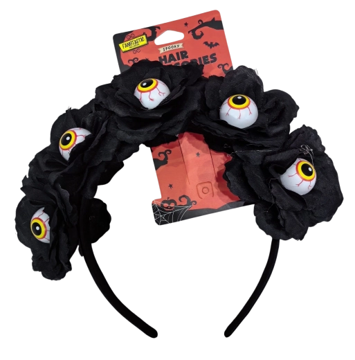 Serre-tête d’Halloween avec roses noires et globes oculaires