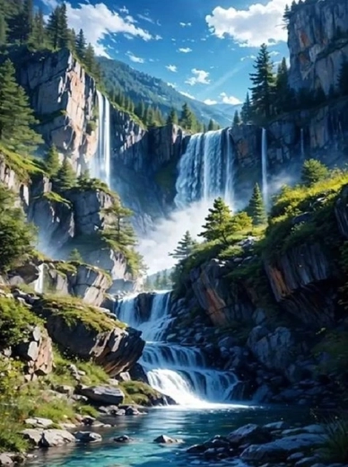 Norimpex peinture diamant cascade dans les montagnes 30 × 40 cm