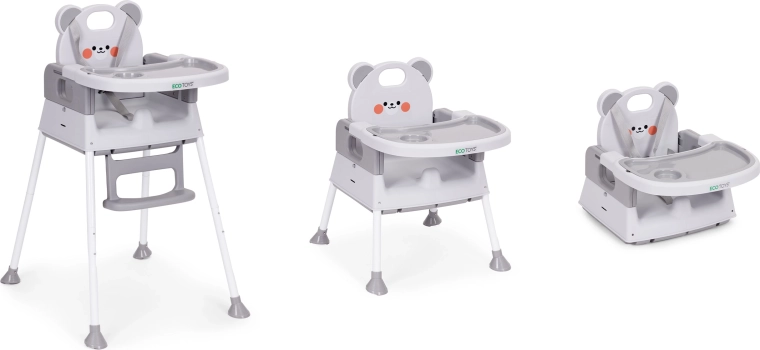 3 en 1 : chaise haute, chaise basse et réhausseur