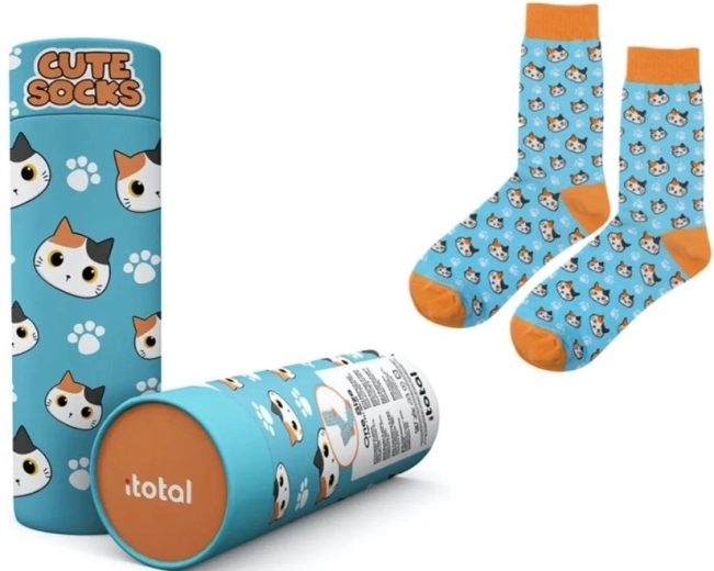 Chaussettes en coton avec motif de chat – Bleu
