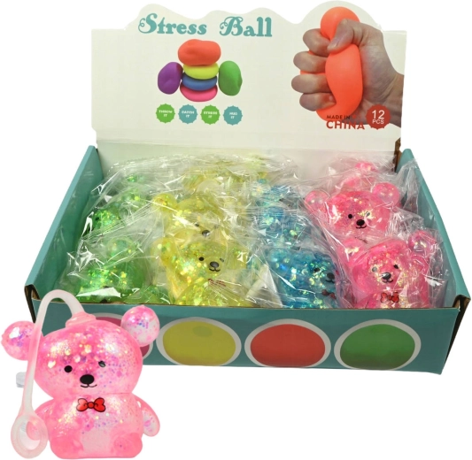 Ourson en gel antistress avec paillettes et nœud - 1 pièce