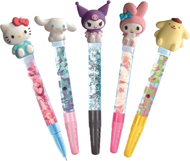 Cinq stylos à effet paillettes et confetti