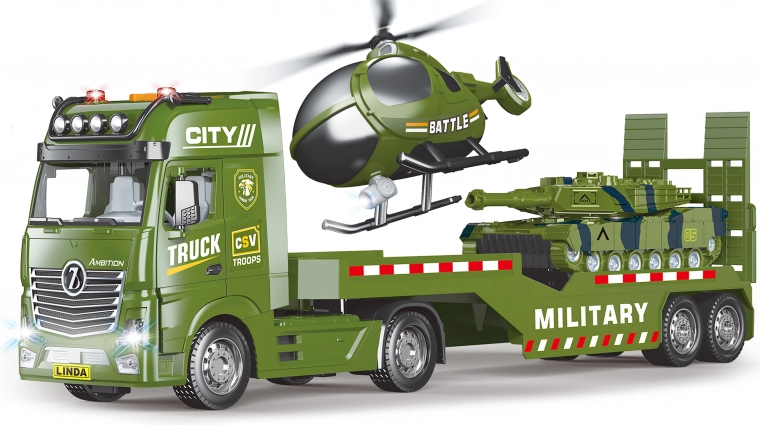 Tracteur routier militaire avec hélicoptère et effets 55 cm