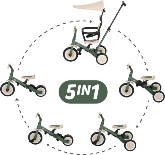 Petite&Mars tricycle multifonction 5-en-1 Turbo Plus misty green