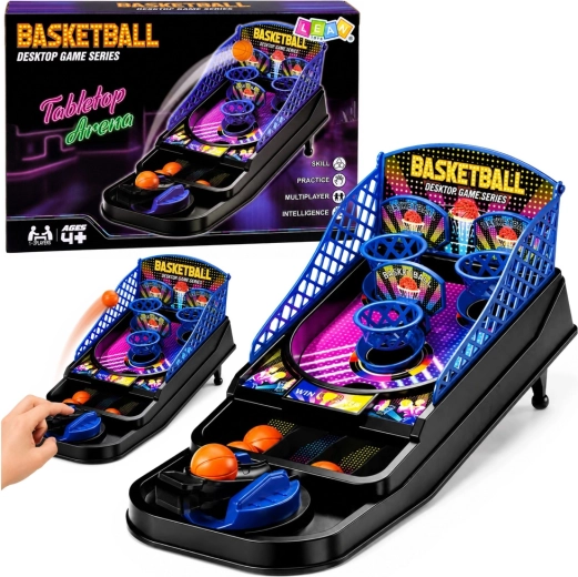 Mini jeu d’arcade de basket de table avec 3 paniers et lanceur - 1 pièce
