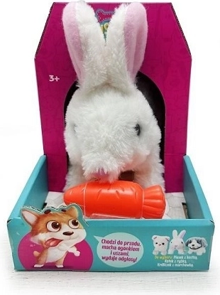 Lapin en peluche marcheur avec carotte