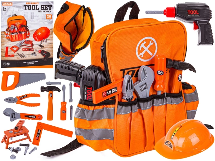 Set d’outils pour enfants avec sac à dos, visseuse sans fil et casque de protection