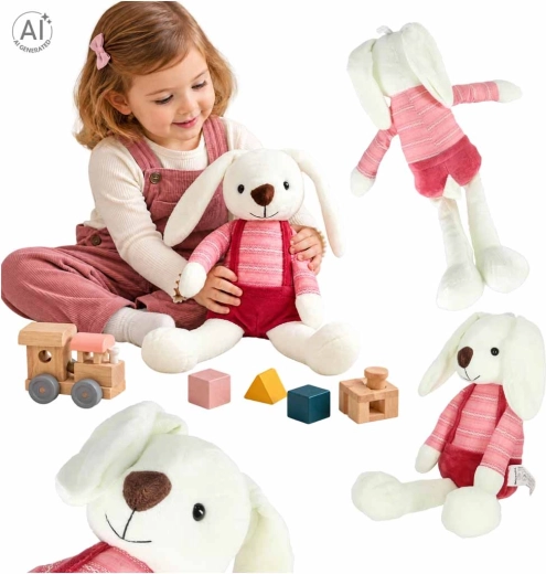 Lapin en peluche avec pantalon rouge 36 cm - 1 pièce