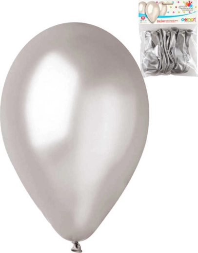 Ballons en latex métallisés argentés Gemar 26 cm - lot de 10 pcs