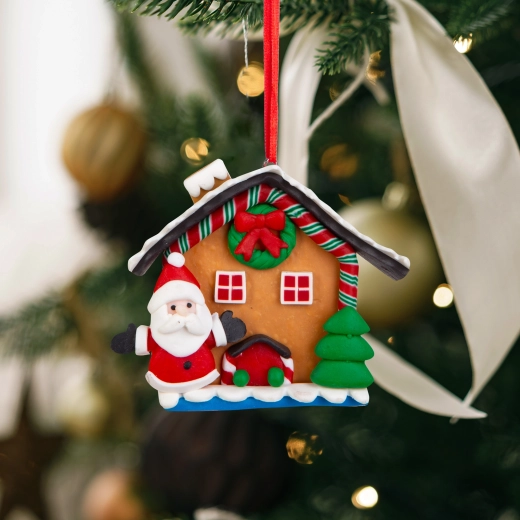 Décoration magnétique de Noël 2 en 1, maison en pain d’épices avec le Père Noël