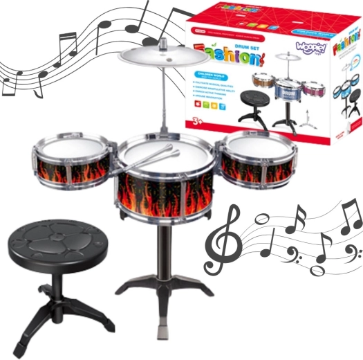 Batterie pour enfants Woopie avec 3 tambours, cymbale et tabouret