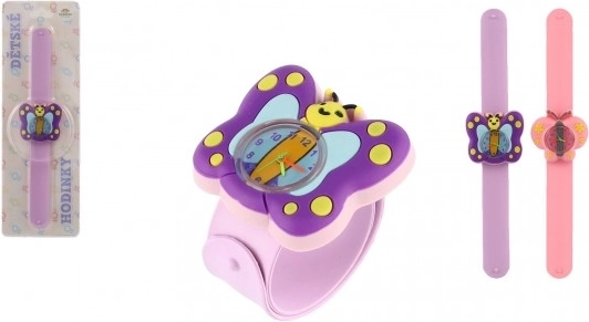 Montre enfant à bracelet slap auto-enroulant avec papillon, en silicone, 22 cm