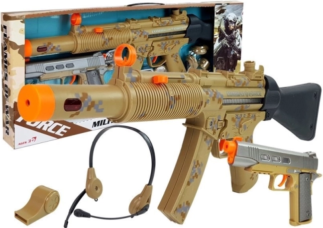 Set militaire pour enfants avec deux pistolets, casque audio et sifflet