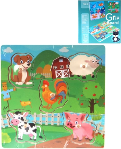 Puzzle d’encastrement en bois avec poignées sur planche, 5 pièces - 1 pièce