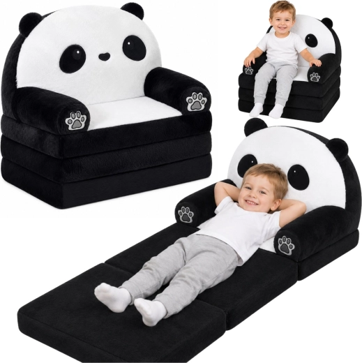 Fauteuil enfant convertible 2-en-1 Panda (canapé et chaise longue) noir et blanc