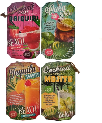 Pancarte en bois Cocktail 20 × 24 cm (assortiment de 4 variantes)