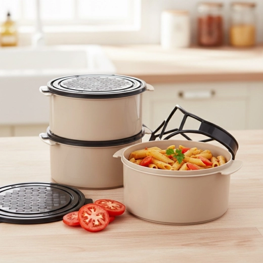 Trois récipients séparés pour un repas complet