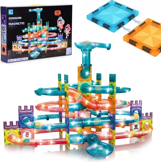 Piste à billes magnétique à LED – coffret de construction 166 pièces