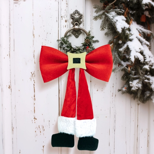 Décoration de Noël en forme de nœud avec attache dorée scintillante, 25 × 40 cm