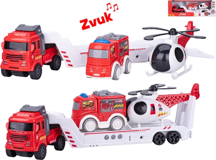 Set de pompiers avec sons et mécanisme à inertie, camion 30 cm + 2 véhicules