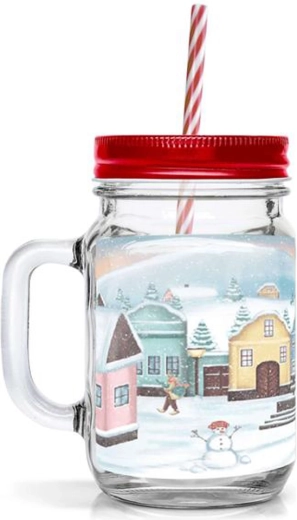 Verre avec paille TORO 450 ml au motif de village de Noël