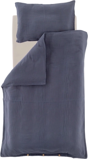 Träumeland linge de lit en mousseline GOTS bleu 100 × 135 cm + 40 × 60 cm