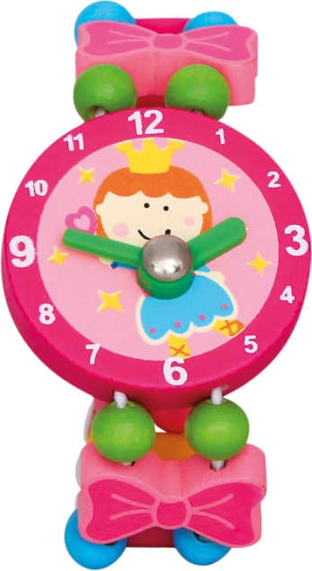 Montre en bois avec motif de fée rose