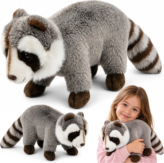 Peluche raton laveur réaliste gris 45 cm