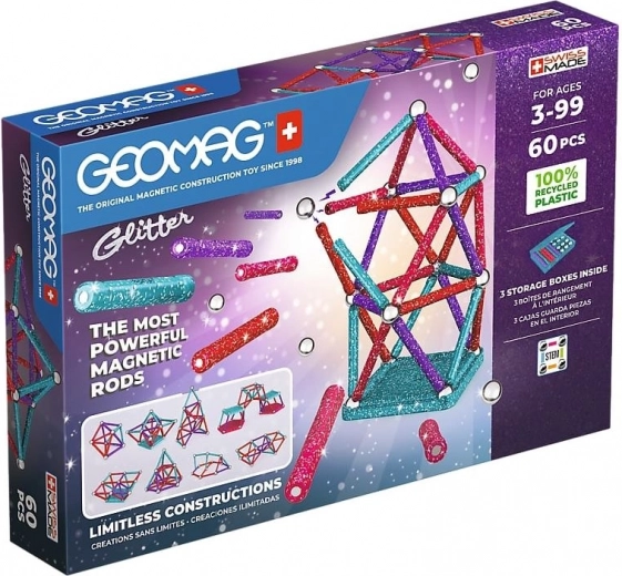 Geomag Glitter ensemble magnétique scintillant en plastique recyclé 60 pièces