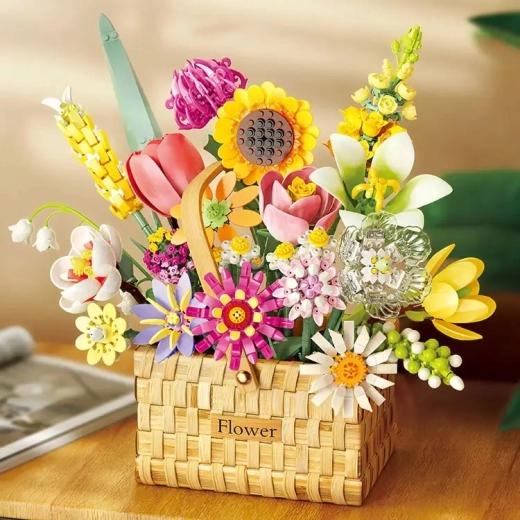 Kit de construction bouquet printanier dans un panier, 1615 pièces