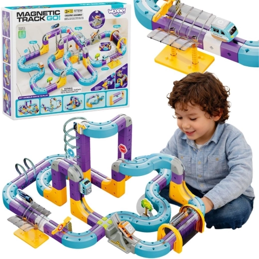 Woopie – Coffret de construction magnétique – Circuit ferroviaire à attraction magnétique 126 pièces